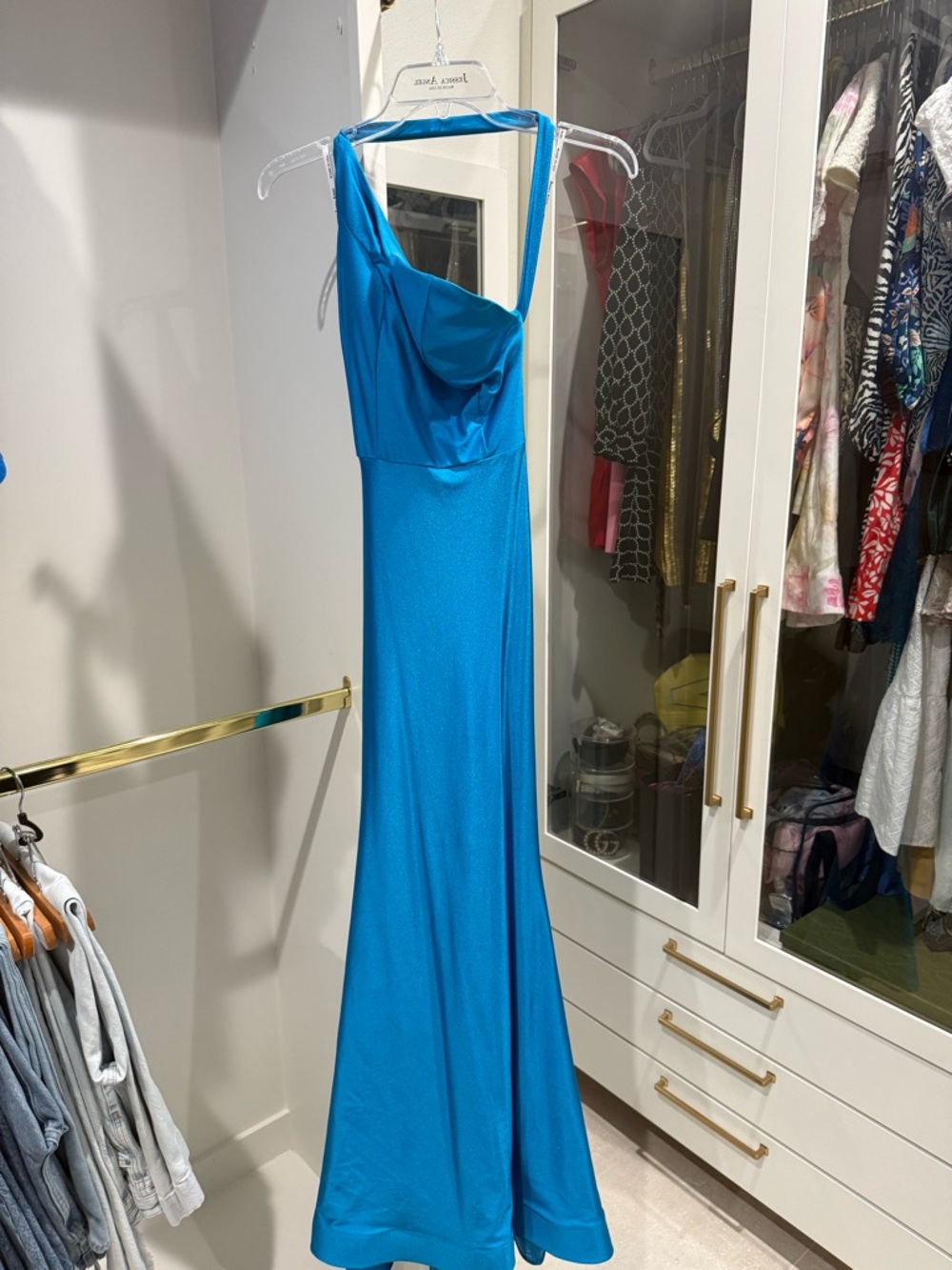 Sleek Teal One-Shoulder Wedding Guest Dress